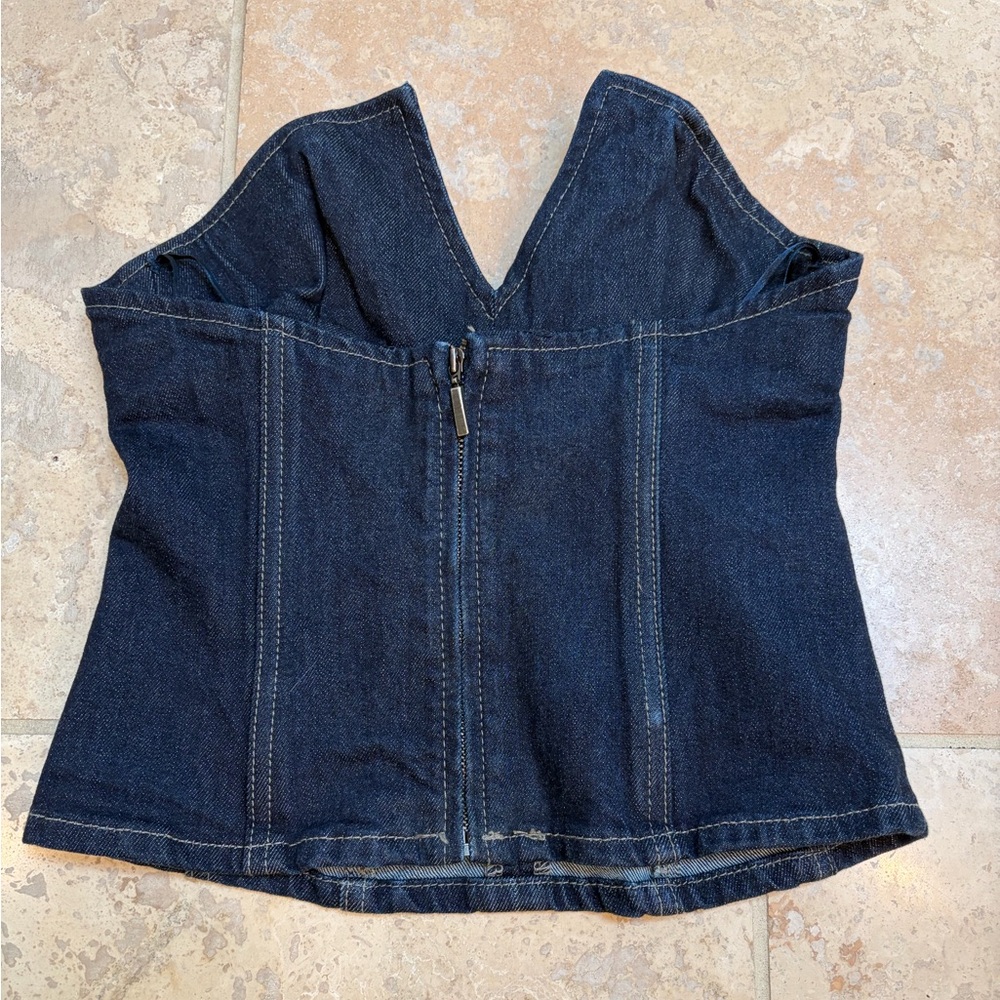 Zara Women’s Dark Denim Corset-Style Strapless Top - Picture 3 of 3